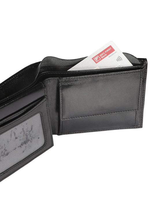 IN.HIDE Black Soft Matte Finish Real Leather Wallet for Men - 6 card slots with coin Pocket