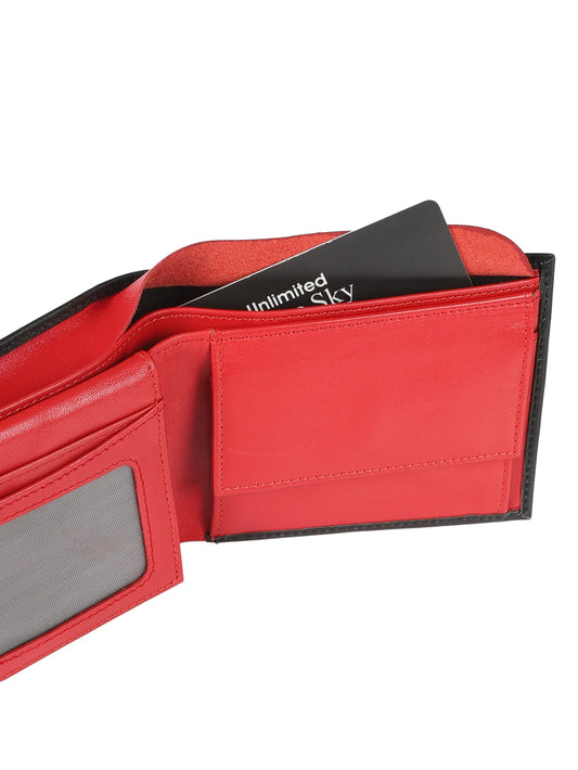 IN.HIDE Black & Red Soft Matte Real Leather Dual-Color Wallet for Men