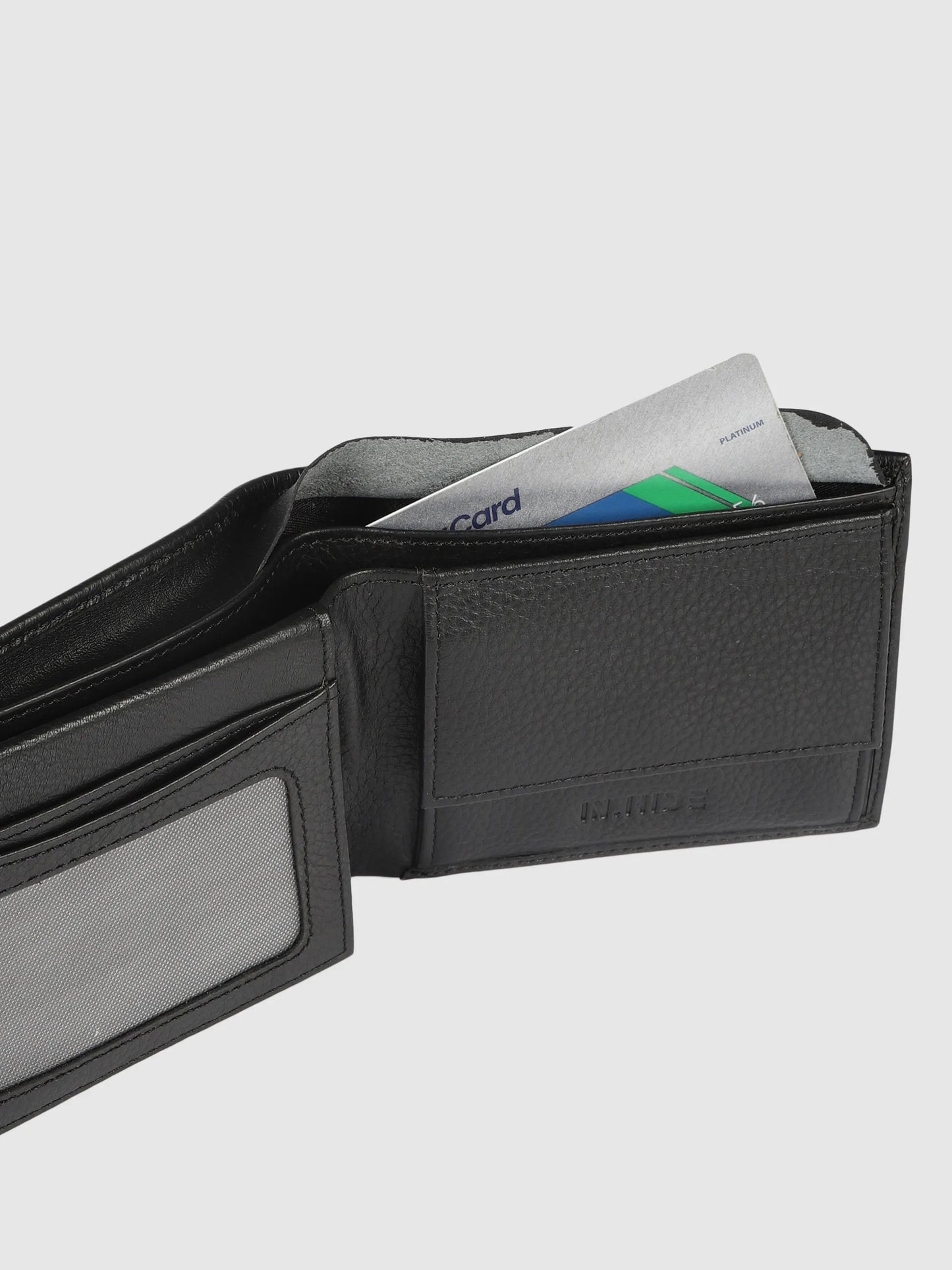 IN.HIDE Black Soft Real Leather Wallet Men – Coin Pocket with 6 Card Holders
