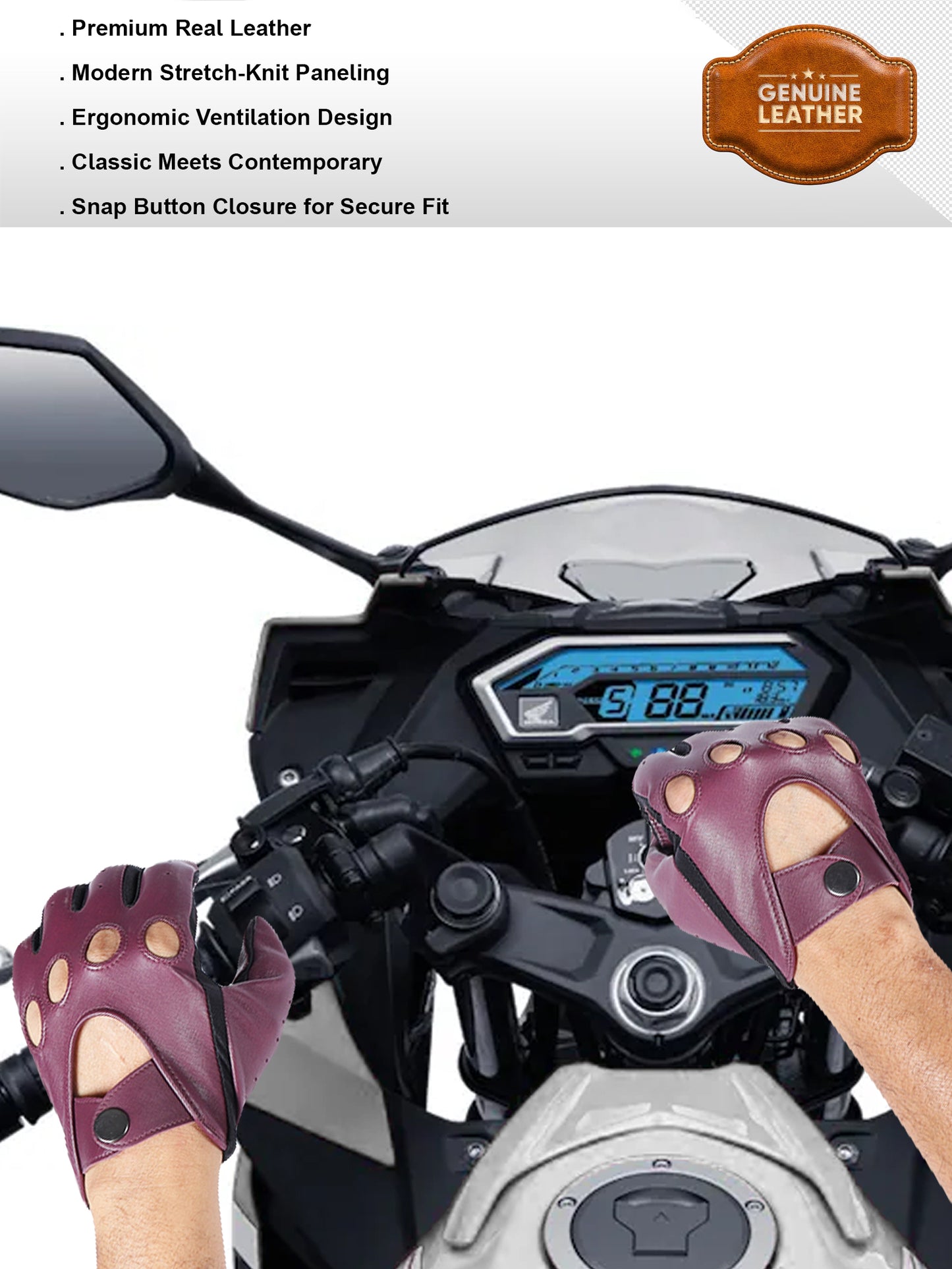 IN.HIDE Classic Rider Gloves - Burgundy