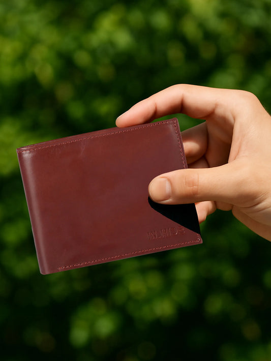 IN.HIDE Cherry Red Soft Shiny Real Leather Wallet for Men - 6 card slots with coin Pocket