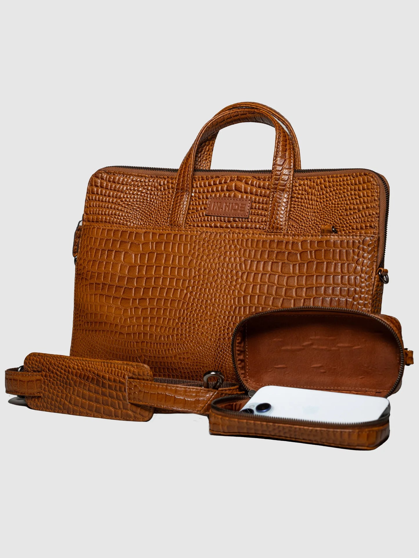INHIDE Executive Croco Leather Laptop Bag
