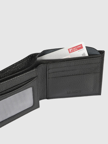 IN.HIDE Classic Black PDM Real Leather Bi-Fold Wallet with 10 Card Holders for Men
