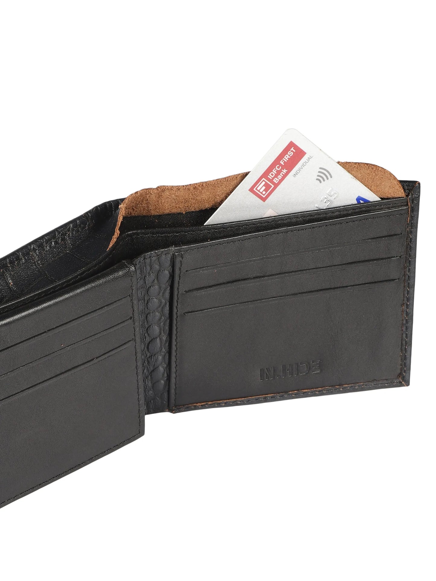 IN.HIDE Black Croco Texture Real Leather Wallet for Men
