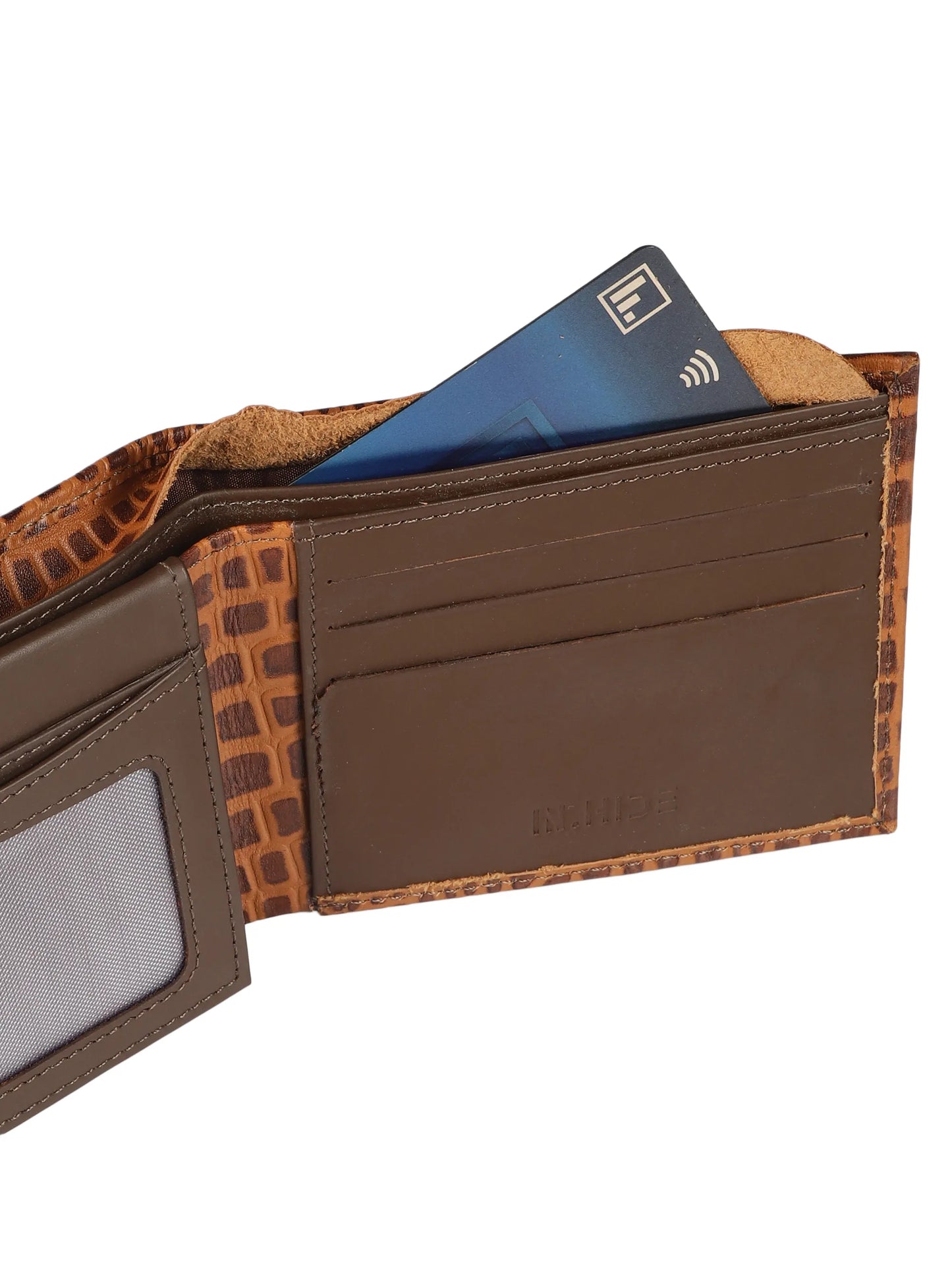 IN.HIDE Classic Croco Dual Tone Light & Dark Brown Real Leather Bi-Fold Wallet with 10 Card Holders for Men