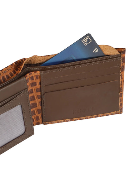 IN.HIDE Classic Croco Dual Tone Light & Dark Brown Real Leather Bi-Fold Wallet with 10 Card Holders for Men