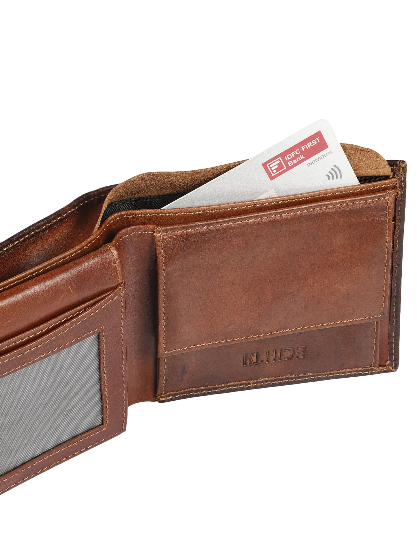 IN.HIDE Dark Brown Vintage Real Leather Wallet for Men - 6 card slots with coin Pocket