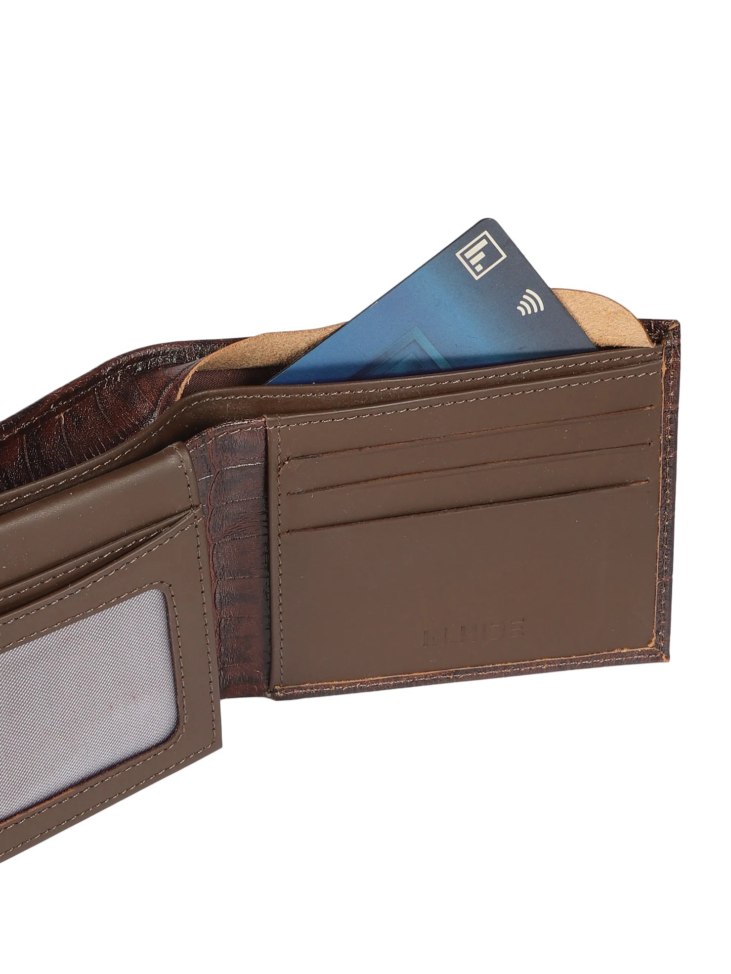 IN.HIDE Classic Maroon Croco Texture Real Leather Bi-Fold Wallet with 10 Card Holders for Men