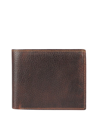 IN.HIDE Dark Brown Vintage Real Leather Wallet for Men - 6 card slots with coin Pocket