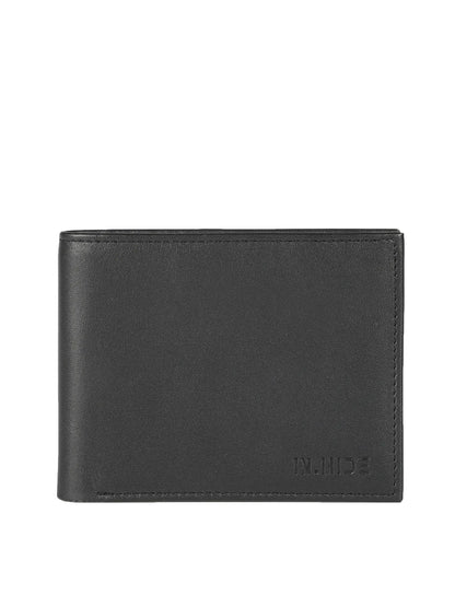 IN.HIDE Black Soft Shiny Leather Wallet for Men – 10 Card Slots, Hidden Pocket, Premium Quality