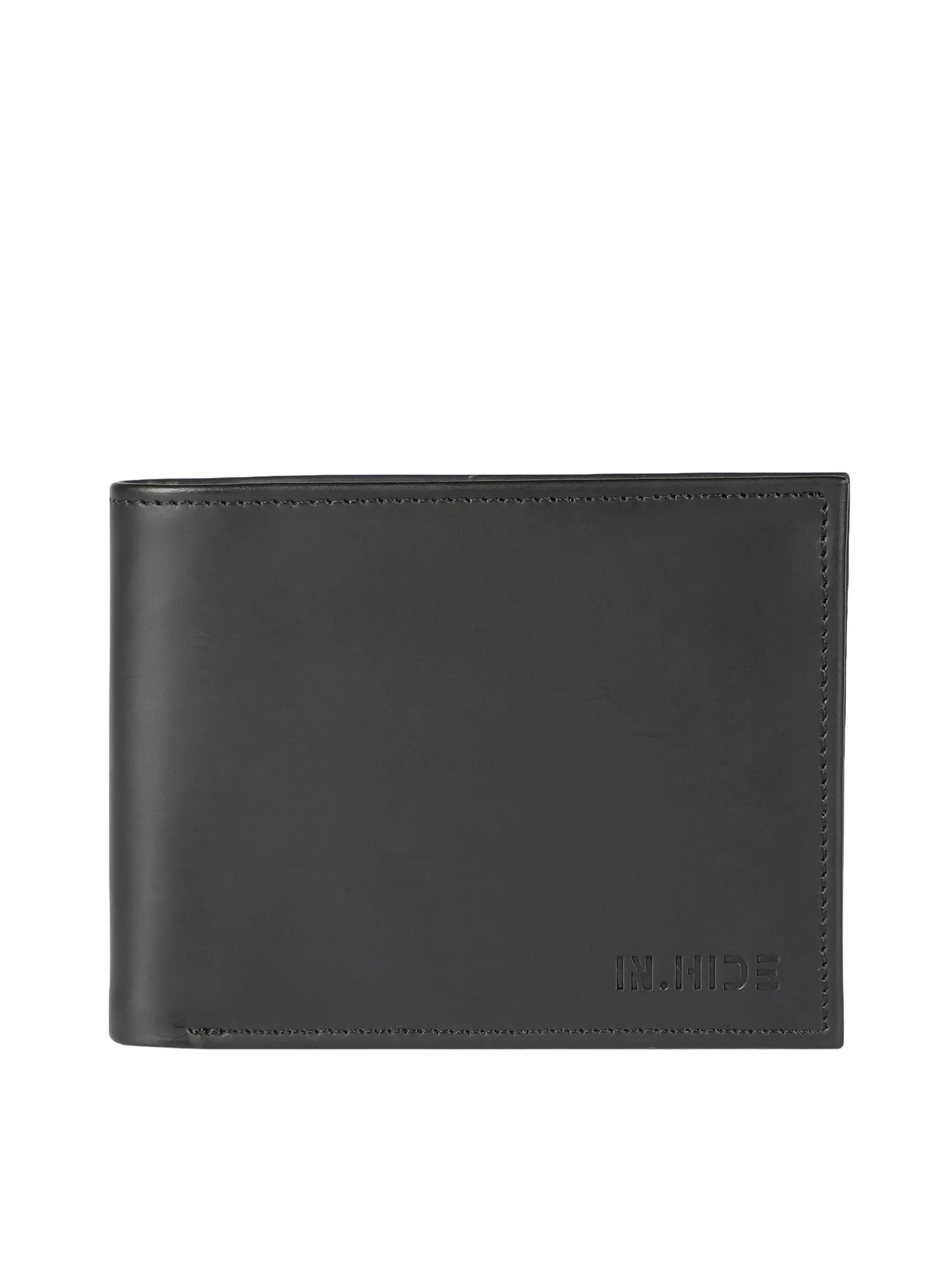 IN.HIDE Black Soft Matte Finish Real Leather Wallet for Men - 6 card slots with coin Pocket