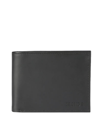 IN.HIDE Black Soft Matte Finish Real Leather Wallet for Men - 6 card slots with coin Pocket