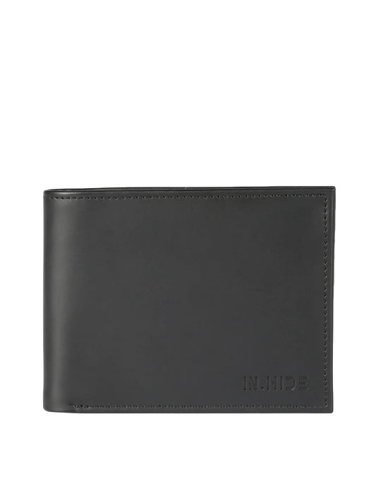 IN.HIDE Black Soft Matte Finish Real Leather Wallet for Men - 6 card slots with coin Pocket