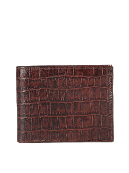 IN.HIDE Classic Maroon Croco Texture Real Leather Bi-Fold Wallet with 10 Card Holders for Men