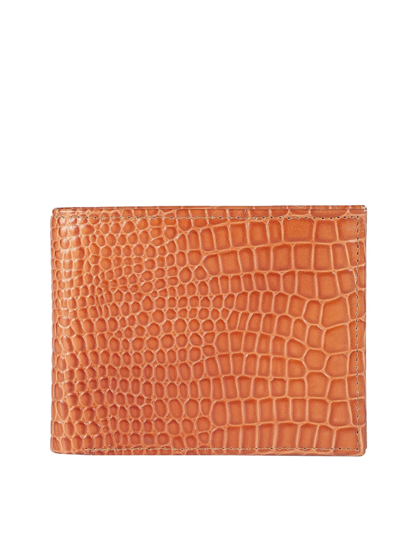 IN.HIDE Classic Tan Croco Texture Real Leather Bi-Fold Wallet with 10 Card Holders for Men