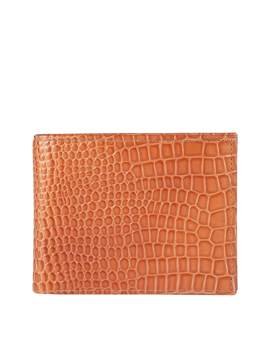 IN.HIDE Classic Tan Croco Texture Real Leather Bi-Fold Wallet with 10 Card Holders for Men
