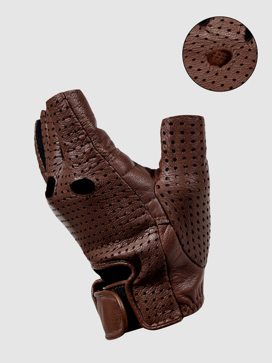 IN.HIDE Classic Rider Half Gloves - Brown