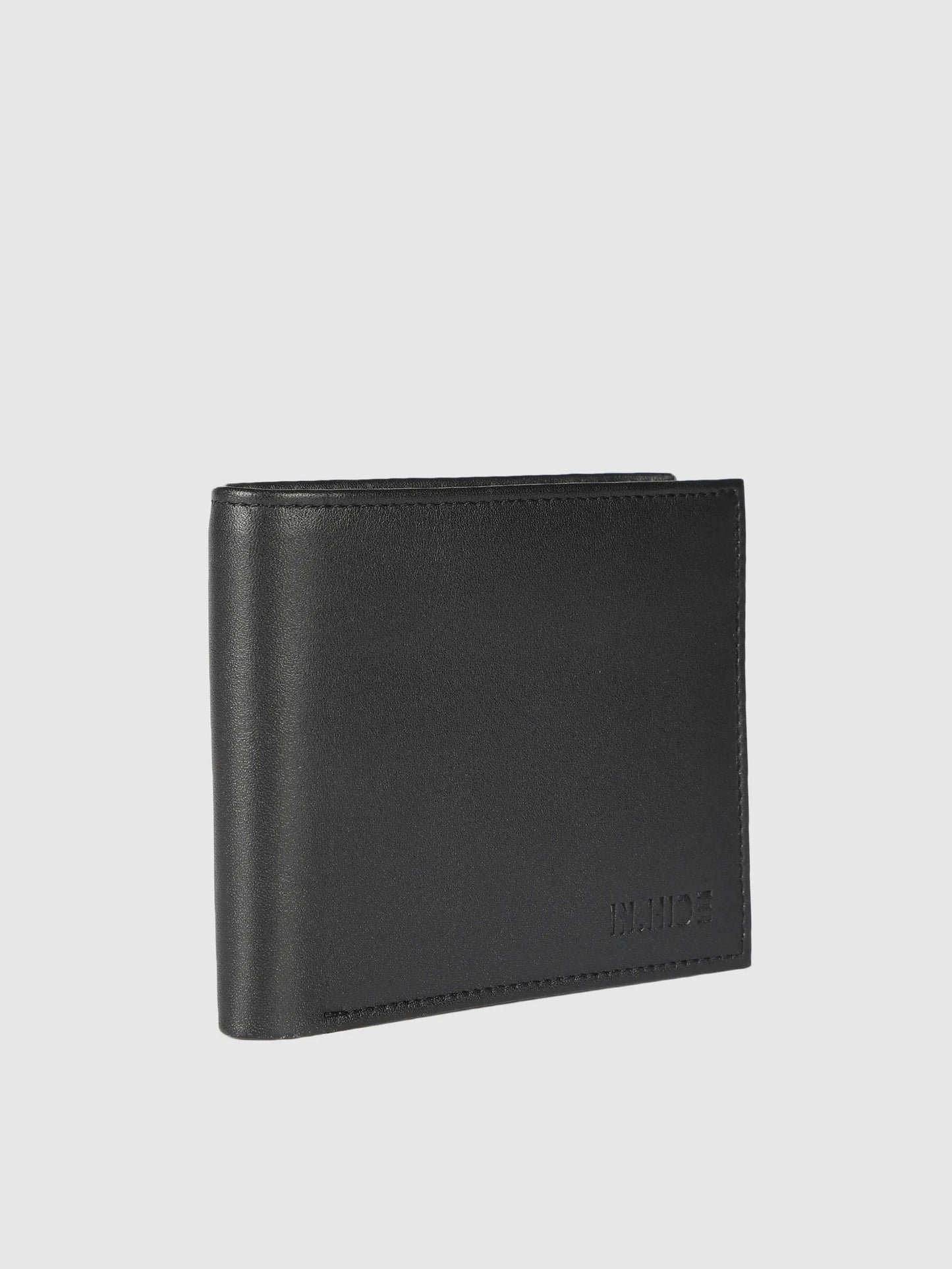 IN.HIDE Black Soft Shiny Leather Wallet for Men – 10 Card Slots, Hidden Pocket, Premium Quality