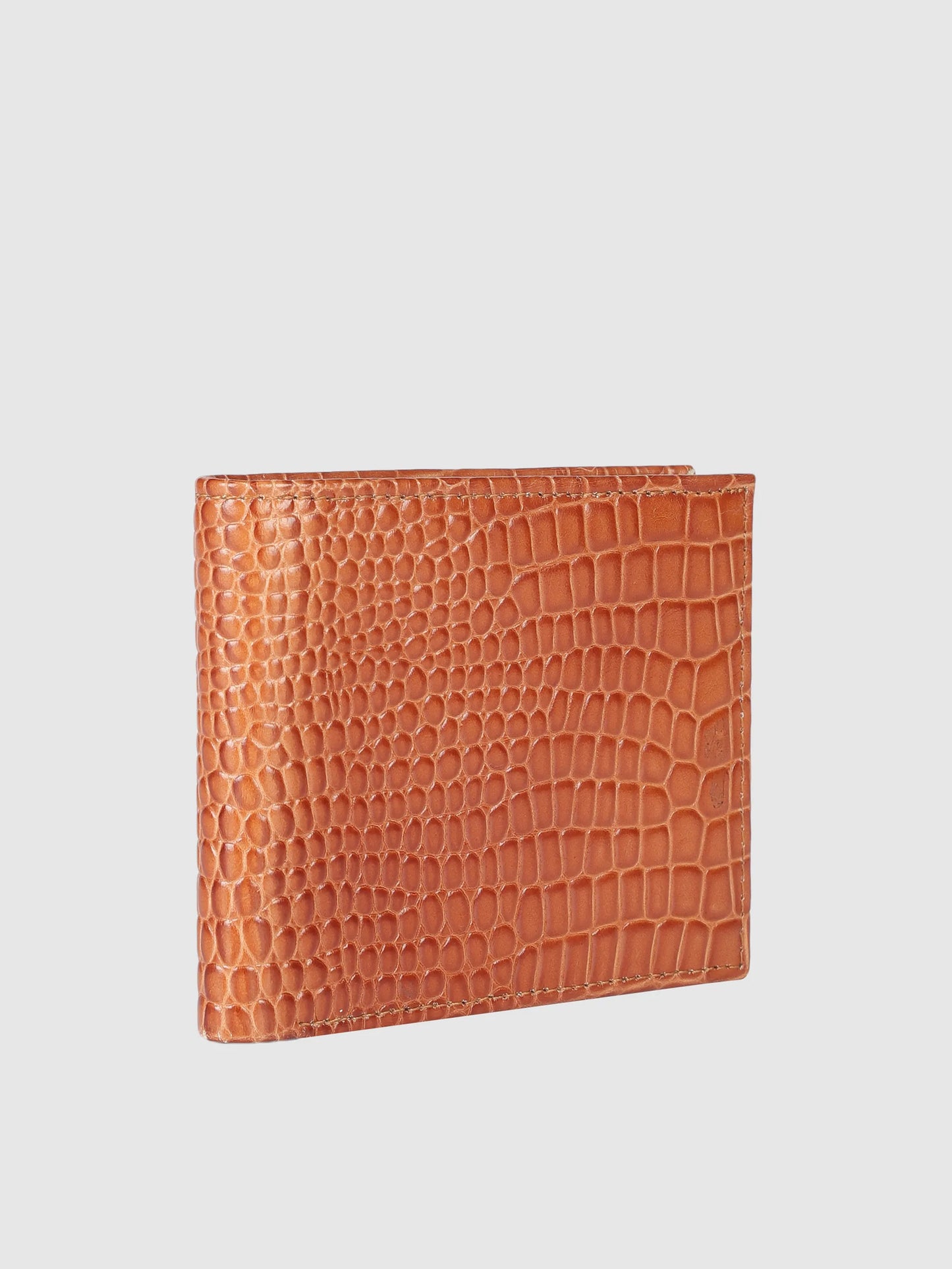 IN.HIDE Classic Tan Croco Texture Real Leather Bi-Fold Wallet with 10 Card Holders for Men