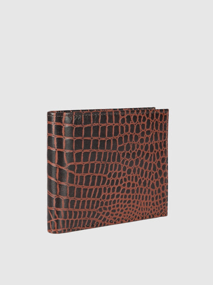 IN.HIDE Classic Croco Dark Brown  Real Leather Bi-Fold Wallet with 11 Card Holders for Men