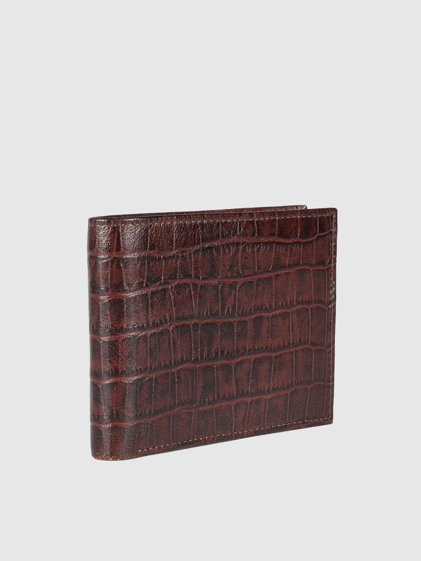IN.HIDE Classic Maroon Croco Texture Real Leather Bi-Fold Wallet with 10 Card Holders for Men