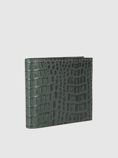 IN.HIDE Classic Croco Olive Real Leather Bi-Fold Wallet with 11 Card Holders for Men