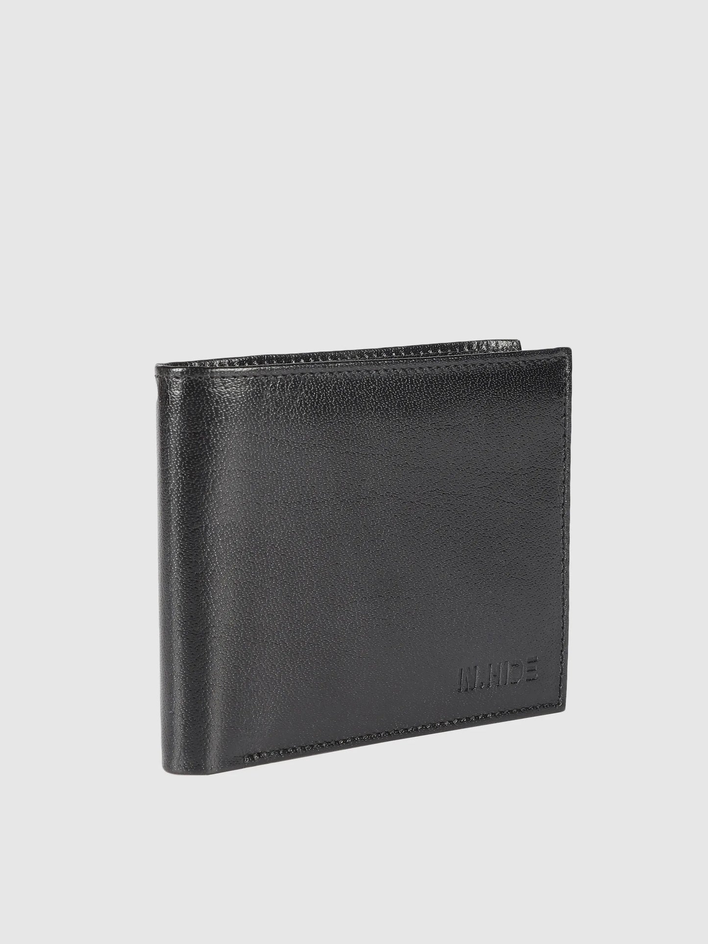 IN.HIDE Black Soft Matte Finish Real Leather Wallet for Men - 6 card slots with coin Pocket