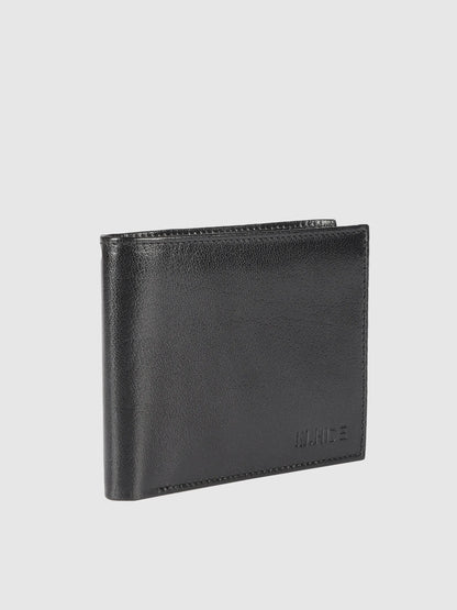 IN.HIDE Black Soft Matte Finish Real Leather Wallet for Men - 6 card slots with coin Pocket