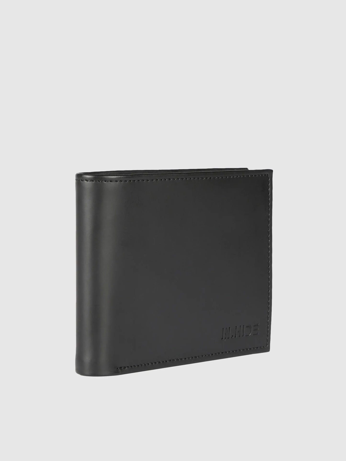 IN.HIDE Black Soft Matte Finish Real Leather Wallet for Men - 6 card slots with coin Pocket
