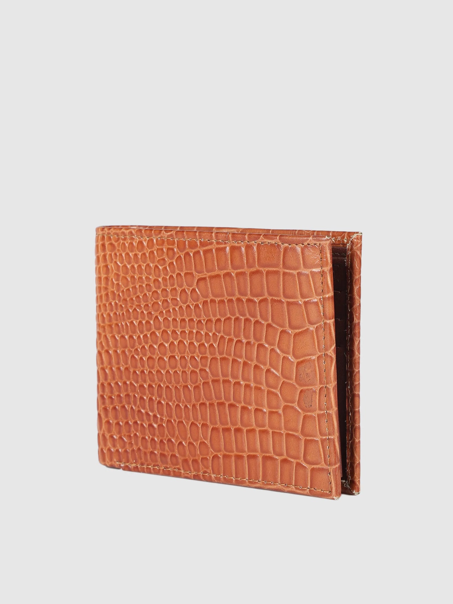 IN.HIDE Classic Tan Croco Texture Real Leather Bi-Fold Wallet with 10 Card Holders for Men
