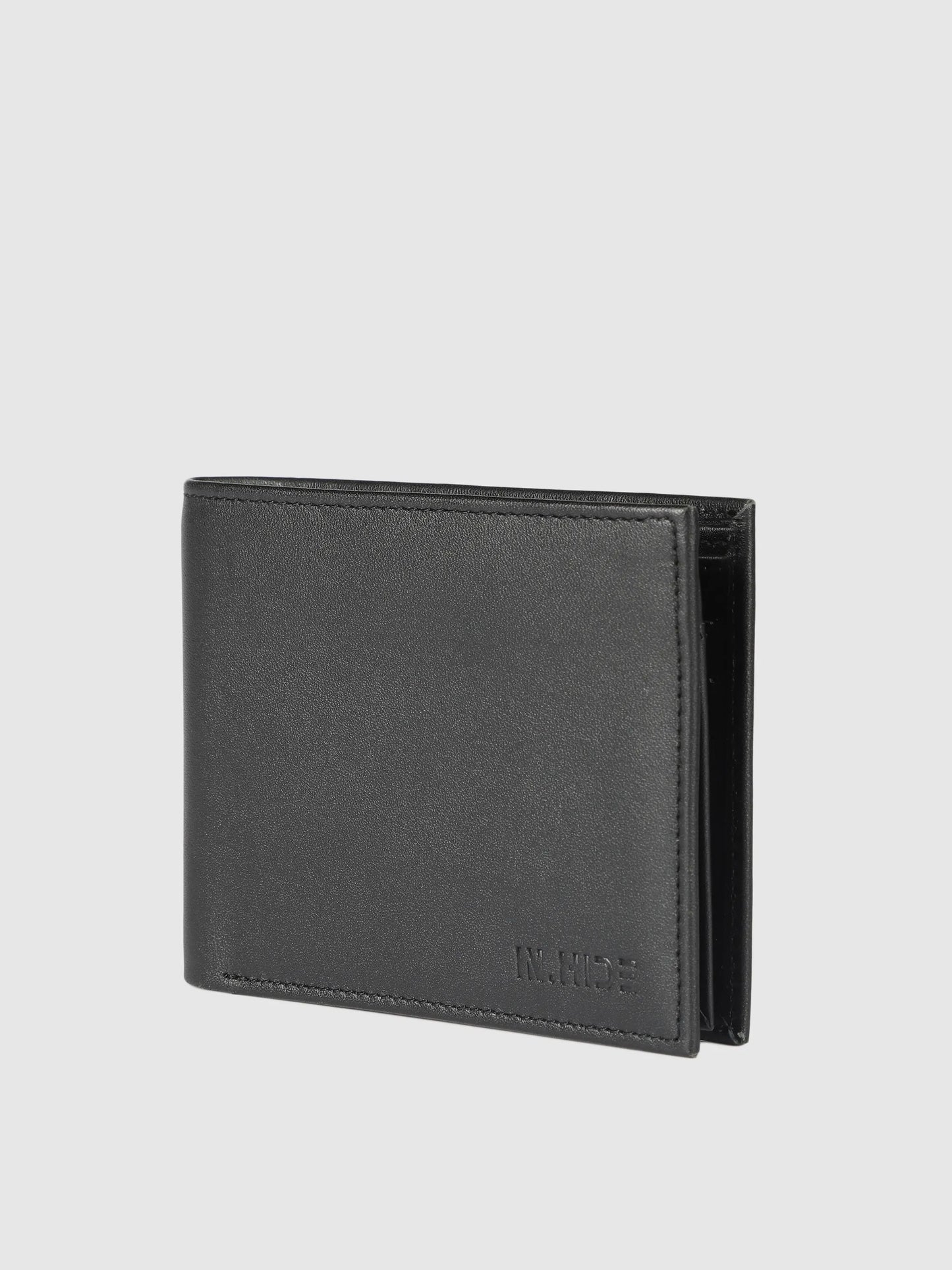 IN.HIDE Black Soft Shiny Leather Wallet for Men – 10 Card Slots, Hidden Pocket, Premium Quality