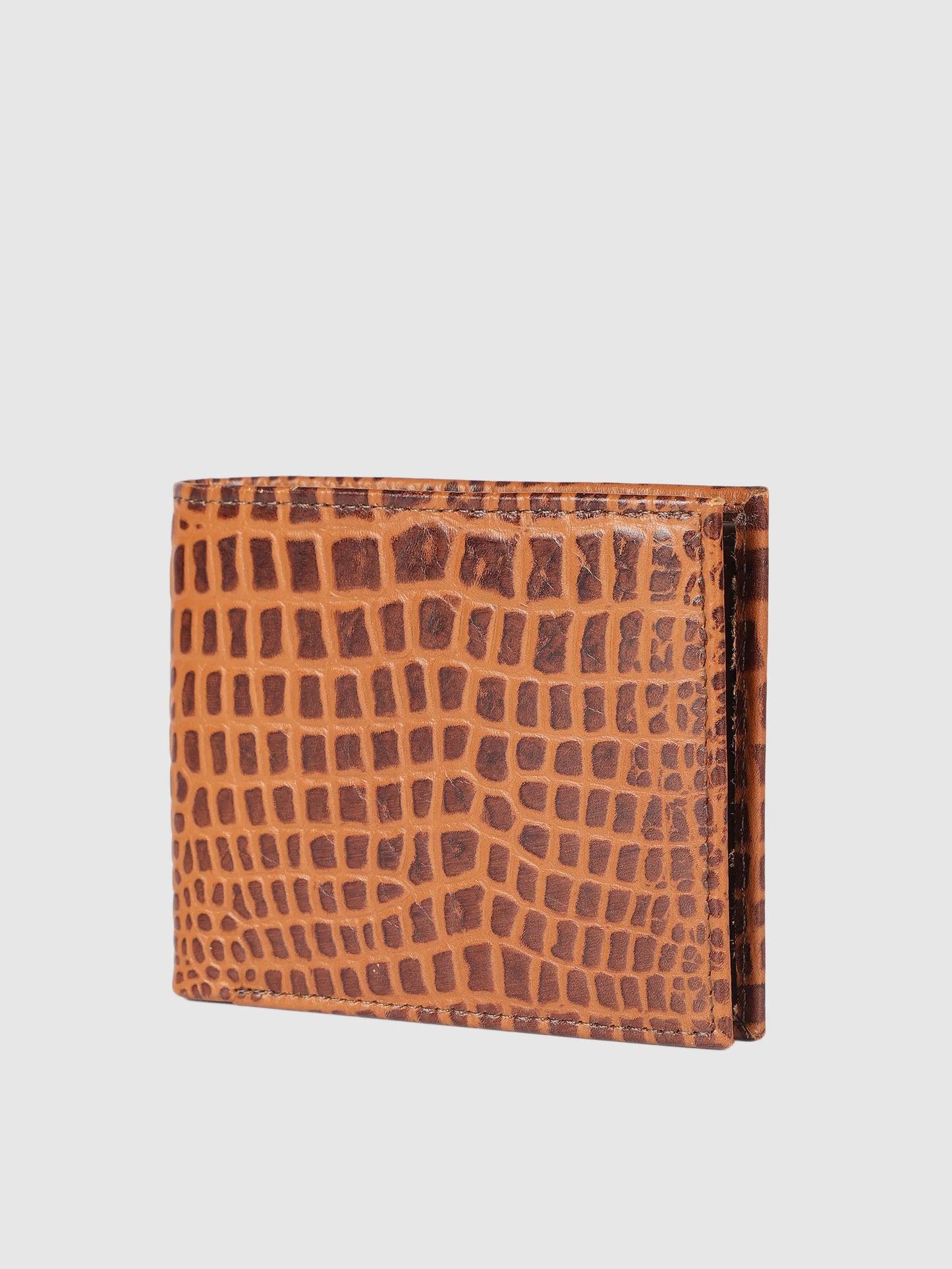 IN.HIDE Classic Croco Dual Tone Light & Dark Brown Real Leather Bi-Fold Wallet with 10 Card Holders for Men