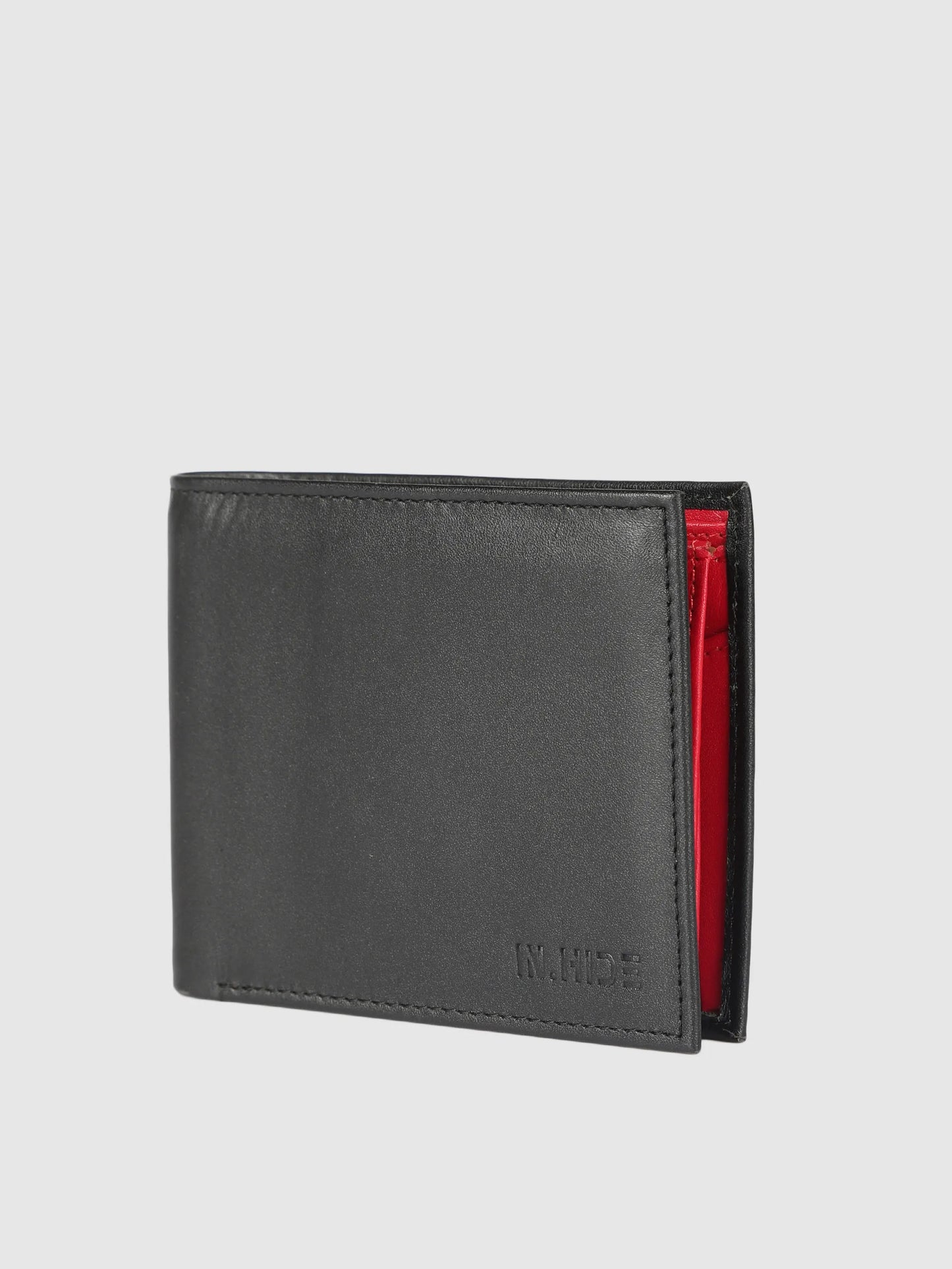 IN.HIDE Black & Red Soft Matte Real Leather Dual-Color Wallet for Men