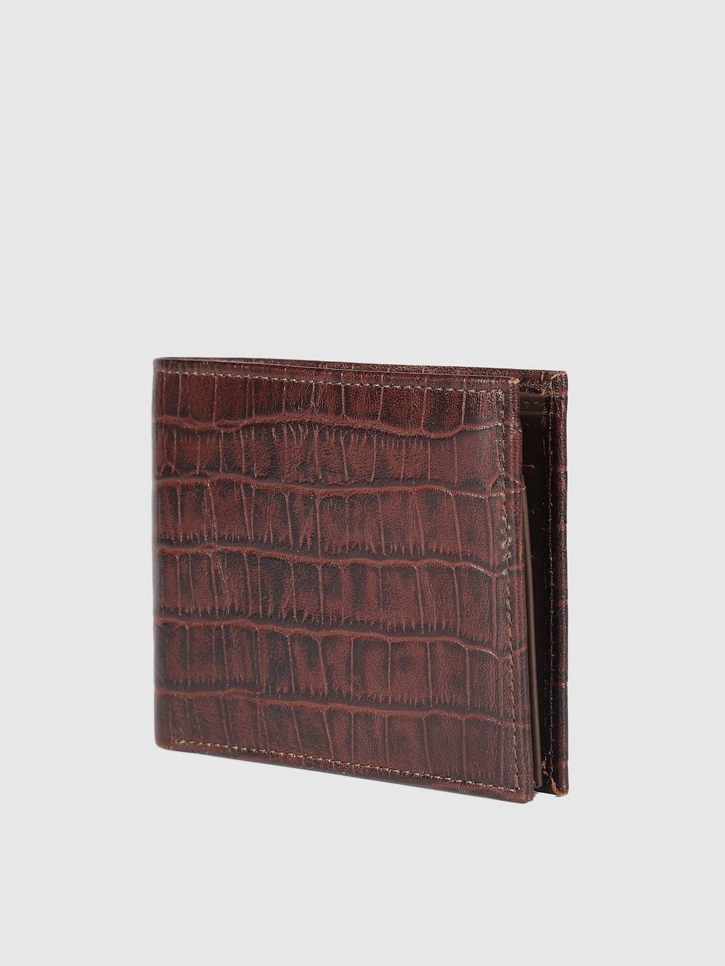 IN.HIDE Classic Maroon Croco Texture Real Leather Bi-Fold Wallet with 10 Card Holders for Men