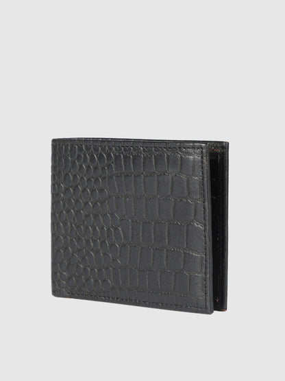 IN.HIDE Black Croco Texture Real Leather Wallet for Men