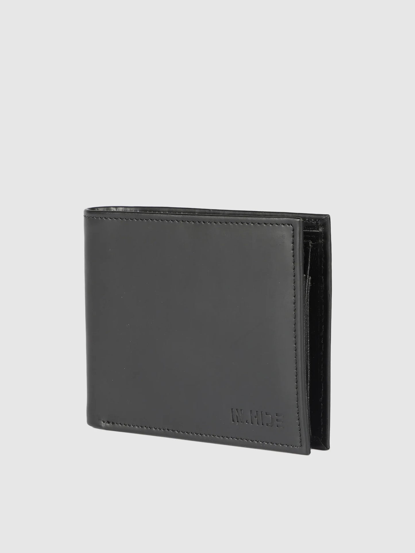 IN.HIDE Black Soft Matte Finish Real Leather Wallet for Men - 6 card slots with coin Pocket