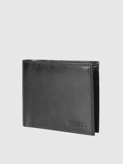 IN.HIDE Black Soft Matte Finish Real Leather Wallet for Men - 6 card slots with coin Pocket