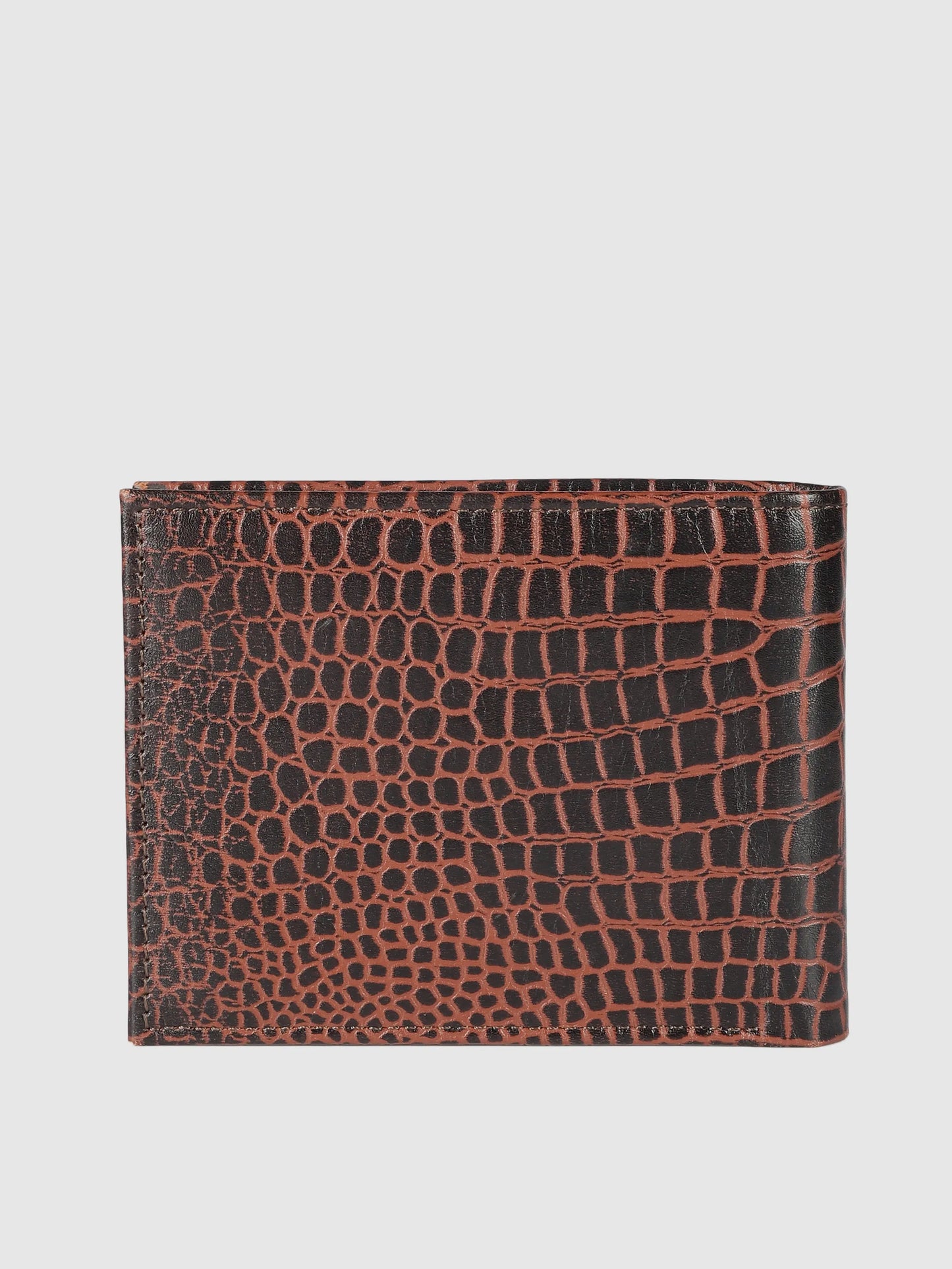 IN.HIDE Classic Croco Dark Brown  Real Leather Bi-Fold Wallet with 11 Card Holders for Men