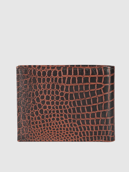 IN.HIDE Classic Croco Dark Brown  Real Leather Bi-Fold Wallet with 11 Card Holders for Men