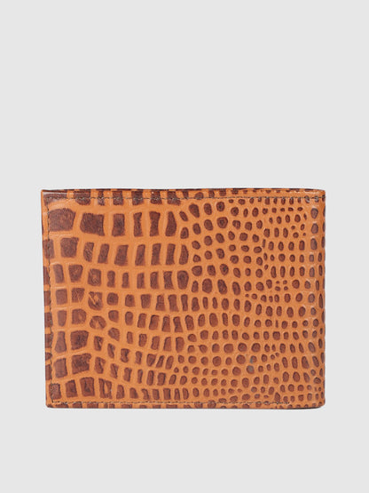 IN.HIDE Classic Croco Dual Tone Light & Dark Brown Real Leather Bi-Fold Wallet with 10 Card Holders for Men