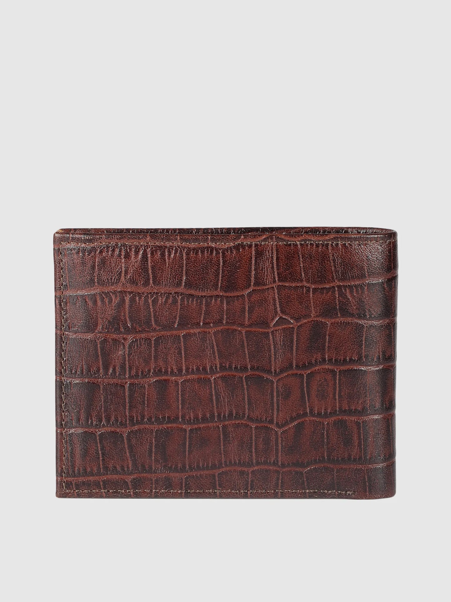 IN.HIDE Classic Maroon Croco Texture Real Leather Bi-Fold Wallet with 10 Card Holders for Men