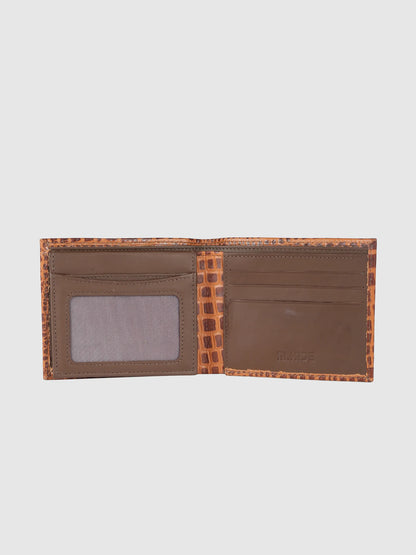 IN.HIDE Classic Croco Dual Tone Light & Dark Brown Real Leather Bi-Fold Wallet with 10 Card Holders for Men