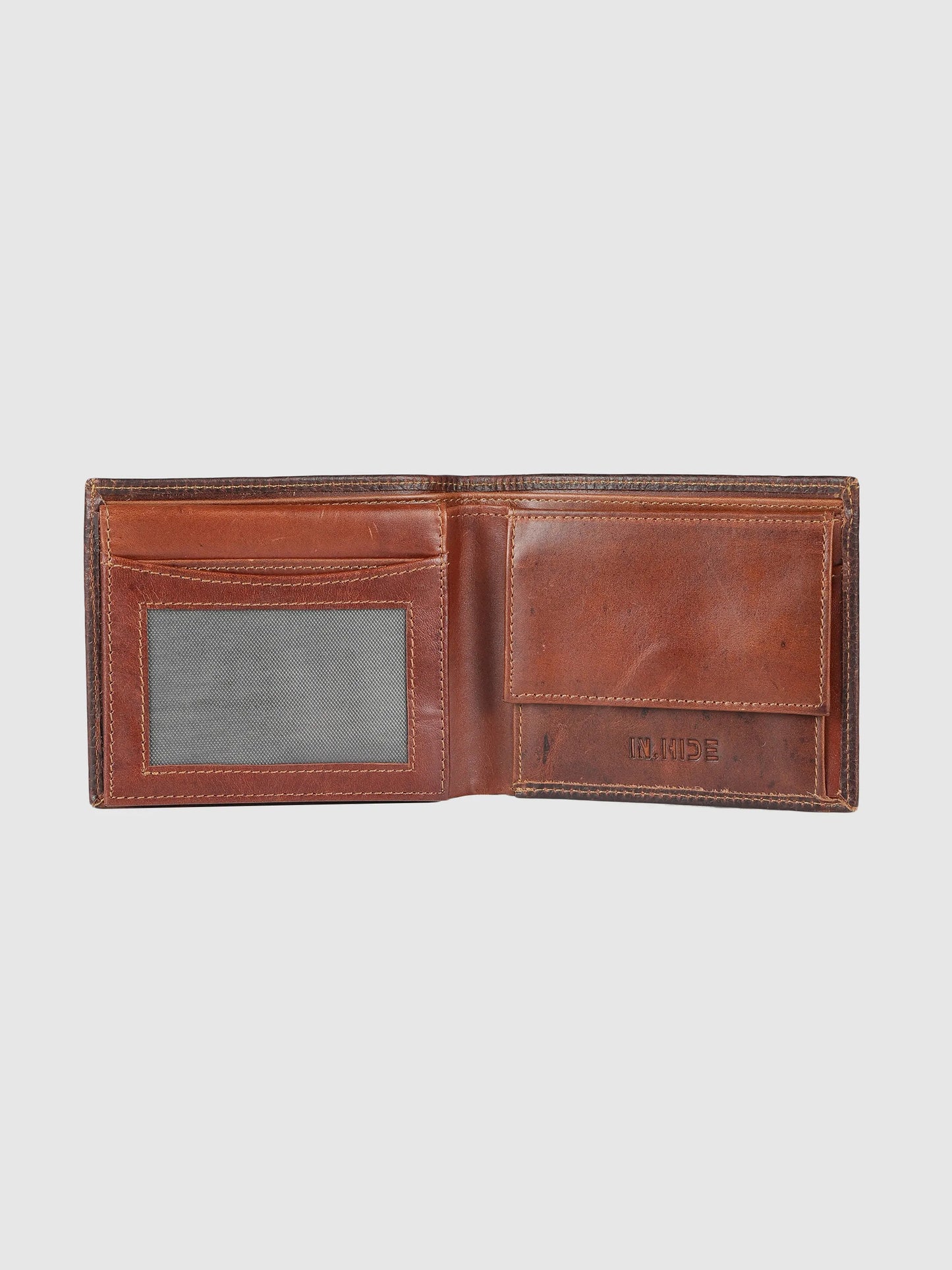IN.HIDE Dark Brown Vintage Real Leather Wallet for Men - 6 card slots with coin Pocket