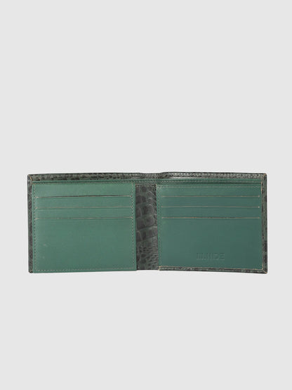 IN.HIDE Classic Croco Olive Real Leather Bi-Fold Wallet with 11 Card Holders for Men