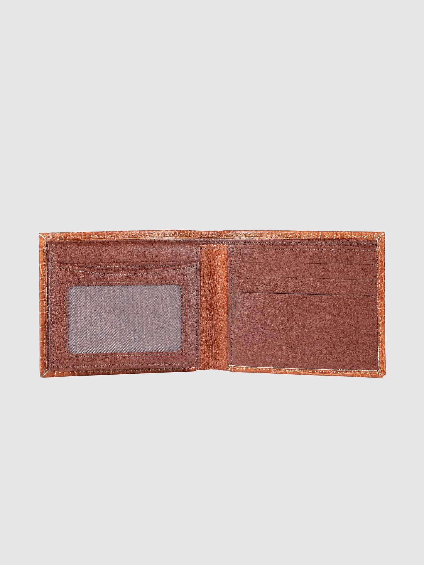 IN.HIDE Classic Tan Croco Texture Real Leather Bi-Fold Wallet with 10 Card Holders for Men