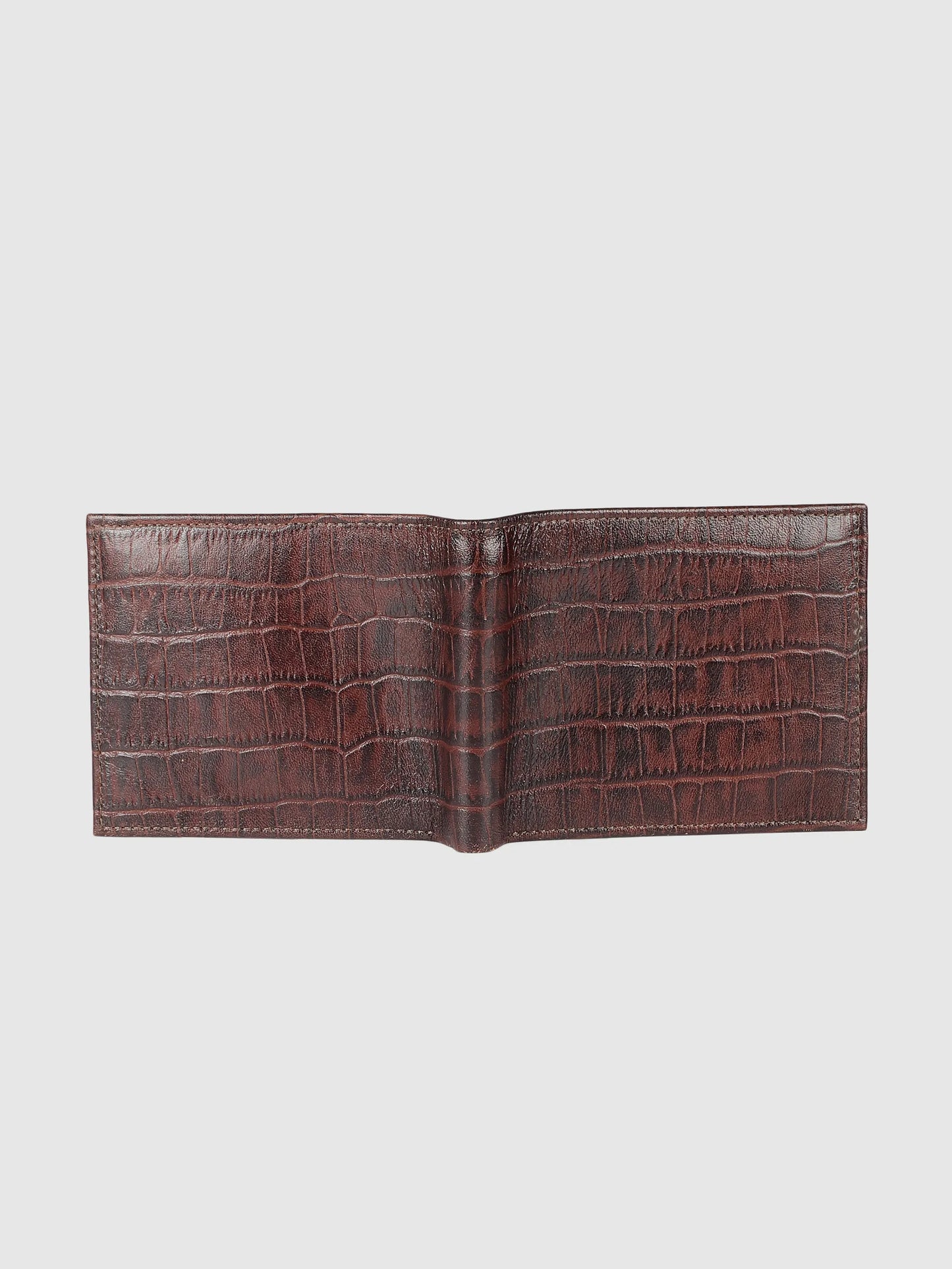 IN.HIDE Classic Maroon Croco Texture Real Leather Bi-Fold Wallet with 10 Card Holders for Men