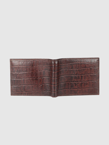 IN.HIDE Classic Maroon Croco Texture Real Leather Bi-Fold Wallet with 10 Card Holders for Men