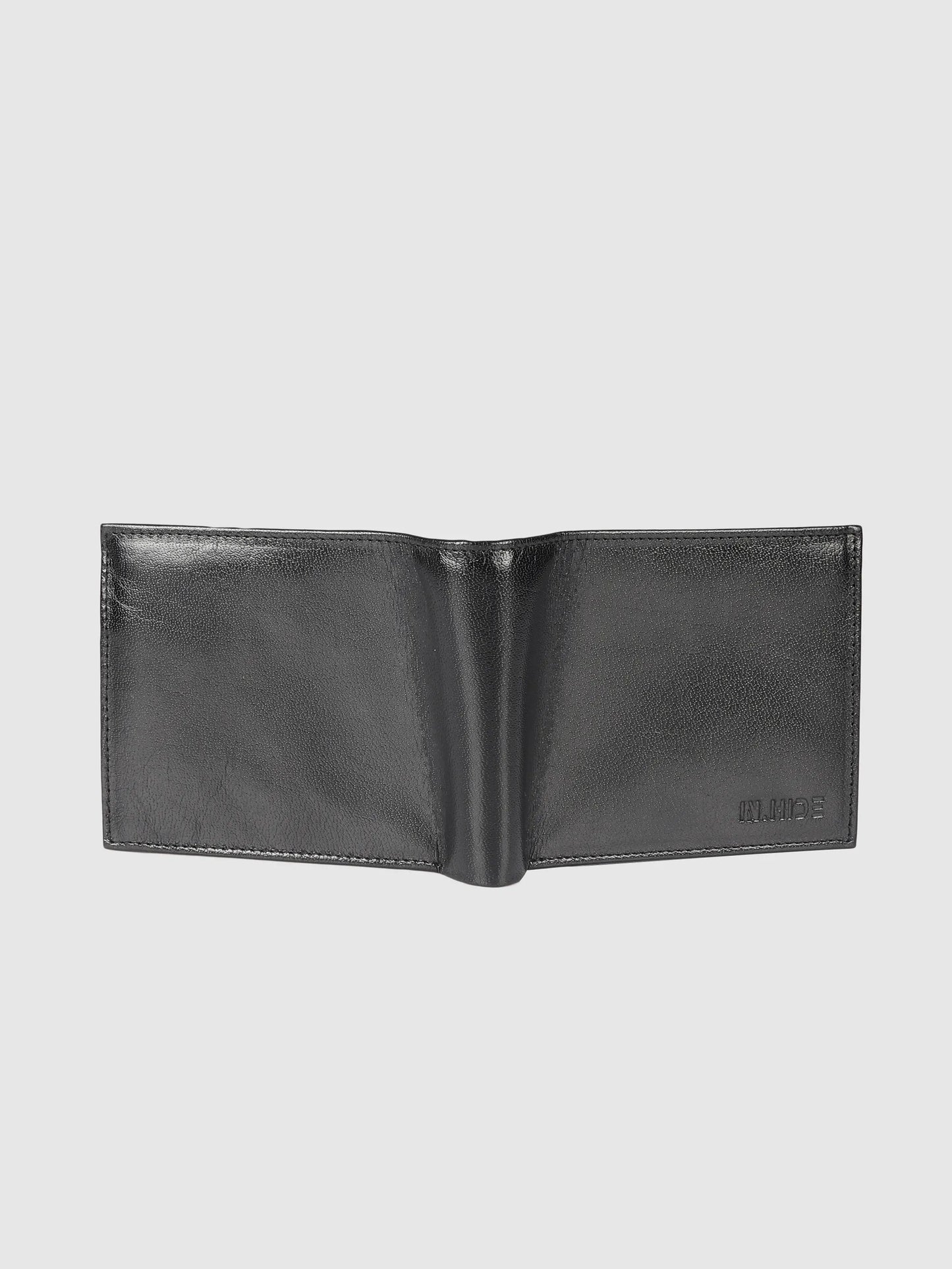 IN.HIDE Black Soft Matte Finish Real Leather Wallet for Men - 6 card slots with coin Pocket
