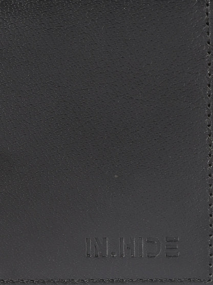 IN.HIDE Black Soft Matte Finish Real Leather Wallet for Men - 6 card slots with coin Pocket