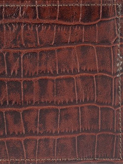 IN.HIDE Classic Maroon Croco Texture Real Leather Bi-Fold Wallet with 10 Card Holders for Men